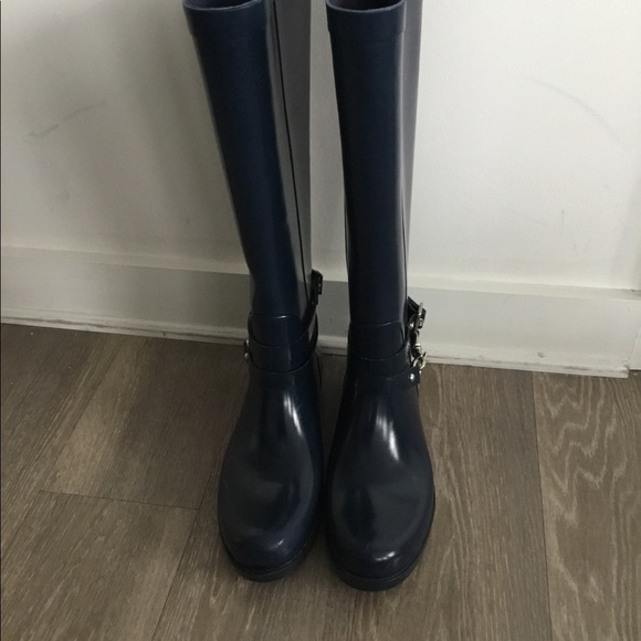 Coach Rubber Blue Long Rain Boots Size 9 B $80 - Picture 2 of 8